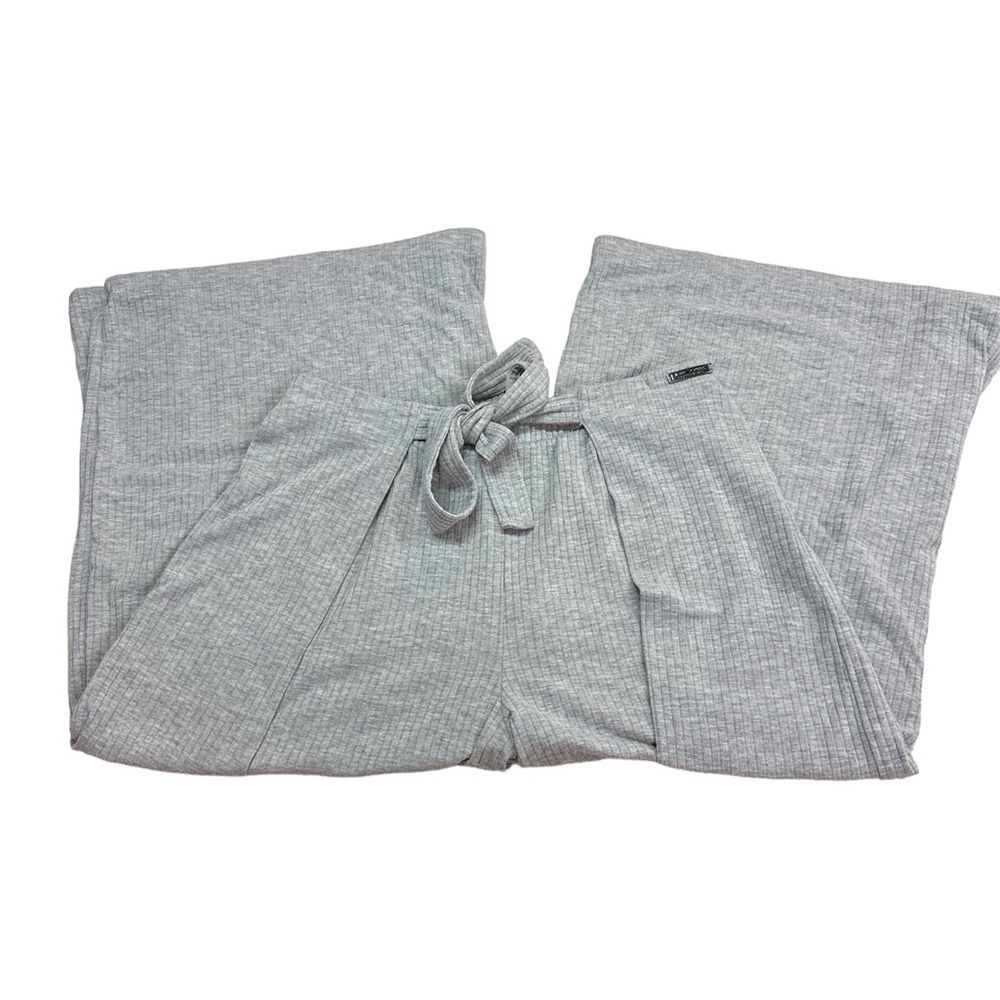 Betsey Johnson Performance Wide Leg Cropped Pant w Side Panels Tie Grey Med - Picture 6 of 9